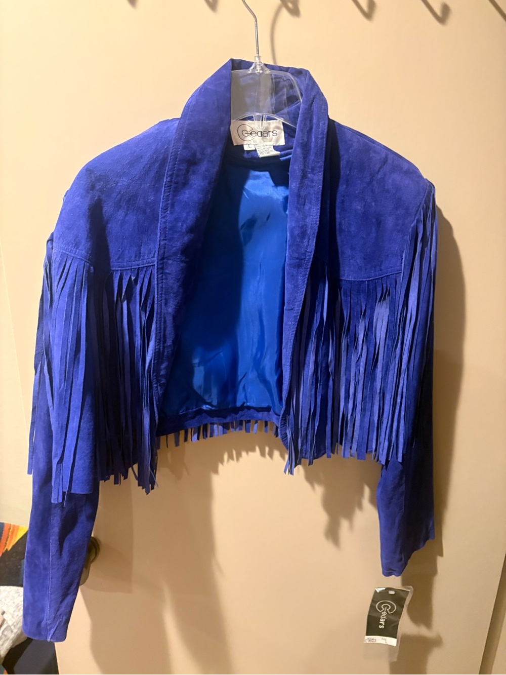 Royal Blue Suede Fringe Cropped Jacket